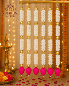 Guirnaldas de Flores Artificiales de Jazmín, Mogra y Loto Multicolores Hechas a Mano en India, Decoración para Bodas, Haldi, Mehndi, Diwali - Product Image 1