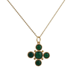 Collier pendentif fleur en onyx vert plaqué or, chaîne réglable, bijoux classiques pour femmes - Product Image 2