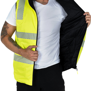Chaleco de Seguridad Reflectante de Alta Visibilidad para Hombre, Ropa de Trabajo de Poliéster con Franjas de Alta Visibilidad, Forro Interior Negro, Bicolor - Product Image 1