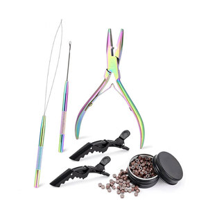 Complete Hair Extension Tool Kit Stainless Steel Pliers Hook <b>Needle</b> Pulling Loop Micro Rings <b>Beads</b> Thread Professional Salon - Product Image 3