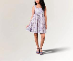 Robe trapèze légère en coton et jute de qualité export, couleur lilas, pour boutiques, commandes OEM et en gros disponibles à prix abordable - Product Image 3