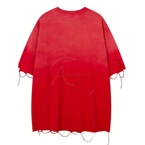 Amazop Men's <b>Oversized</b> <b>Red</b> T-<b>Shirt</b> Short Sleeve O-Neck Street Style Knitted With Rhinestone Stars Logo Front - Product Image 2