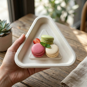 Assiette jetable triangulaire en pulpe moulée, la plus demandée, biodégradable, en fibres naturelles, pour collations et repas - Product Image 5