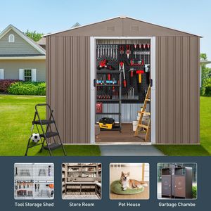 8ft X 10ft Outdoor Metal <b>Storage</b> Shed with Metal Floor Base Window <b>Grey</b> (W540S00017) - Product Image 5