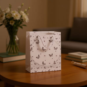 Borsa Regalo Ilan con Design a Farfalla, Taglia S, Sacchetto di Carta Bianco - Product Image 2