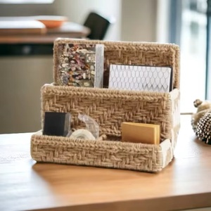 Rattan <b>Storage</b> <b>Tray</b> Double Tier Rectangular Minimalist Design Multifunction Portable Sustainable Desk Organizer Neatening - Product Image 3