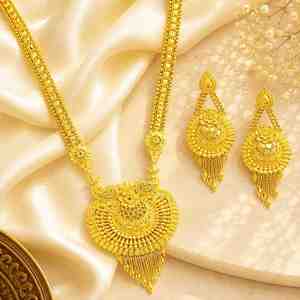 Ensemble de bijoux longs en or laminé 14K 18K 24K, ensemble de bijoux fantaisie, colliers longs de mariée au design traditionnel, vente en gros - Product Image 1