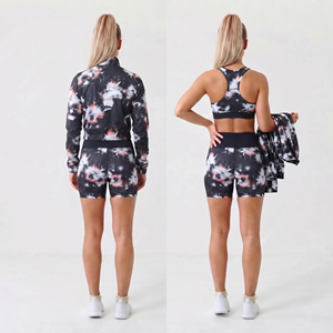 Conjunto Deportivo de 3 Piezas para Mujer: Shorts de Compresión Estampados, Chaqueta Corta para Yoga y Top Deportivo con Espalda Cruzada para Entrenamiento en el Gimnasio - Product Image 6