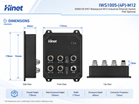 Switch Ethernet Industrial Hi-Net IWS1005-M12 EN50155 IP67 de 5 Puertos M12 con PoE Opcional de 4 Puertos