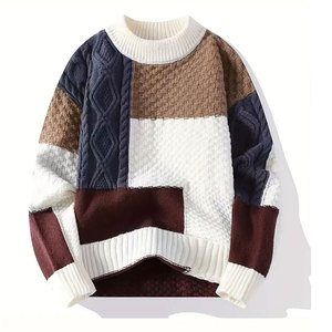 Pull en tricot beige à capuche et manches longues OEM, respirant, anti-boulochage, pull d'hiver chaud unisexe pour homme - Product Image 1