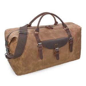 Sac de voyage en toile avec accents en cuir, fermeture éclair, sac de week-end, bagage de voyage léger, doublure en polyester pour hommes - Product Image 1