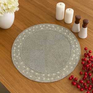 SET of 2 <b>Silver</b> Pearl Knitted Floral Eco-Friendly <b>Placemat</b> Handmade Round Charger for Elegant Dining & Holiday Decor - Product Image 3