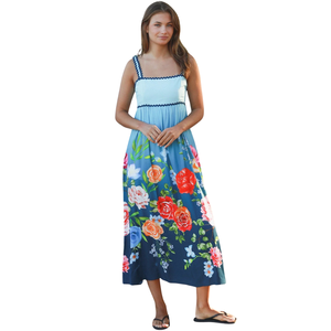 Vestido largo floral de manga corta para mujer, elegante vestido de corte en A - Product Image 3
