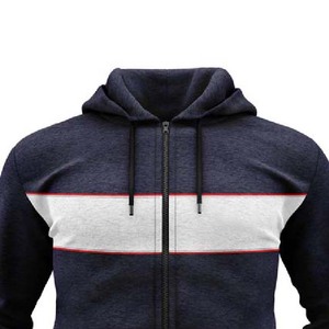 Men's Navy Color Blocking Tracksuit Full <b>Zip</b> <b>Hooded</b> Casual Regular Fit Polyester Cotton Autumn Wear With Side Pockets - Product Image 2