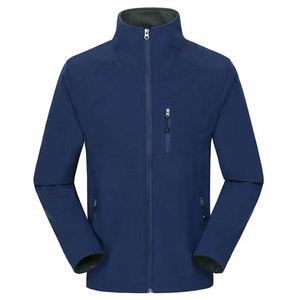 Men's Blue Fleece Jacket Hooded Full <b>Zip</b> Stand Collar Waterproof Windproof Casual Outdoor Wear Regular Fit Polyester Material - Product Image 1