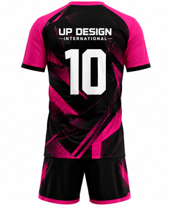 ชุดเสื้อฟุตบอลและกางเกงขาสั้นสีชมพูดำแบบซับลิเมชั่น ระบายอากาศได้ดี ผลิตจากโพลีเอสเตอร์ ชุดยูนิฟอร์มทีมฟุตบอล ชุดกีฬา - Product Image 4