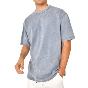 T-shirts longs pour hommes grande taille 100 % coton, élégants, délavés à l'acide, légers, avec logo frontal, personnalisables en gros (OEM/ODM) - Product Image 4