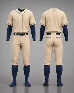 Conjunto de Uniforme de Béisbol para Hombre, Color Beige Marino, Jersey de Manga Corta y Pantalones, Transpirable, de Poliéster, para Todas las Temporadas, Corte Regular, con Bolsillos - Product Image 1