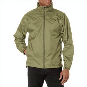 Veste coupe-vent zippée vert olive pour homme, col montant décontracté, coupe régulière, en polyester uni, vêtement d'extérieur printemps - Product Image 1