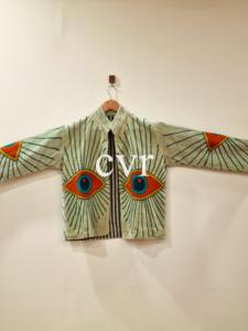 Chaqueta Bohemia de Algodón Bordada, Manga Larga, Cuello Mandarín, Cierre de Cremallera, Bordado a Mano con Diseño de Ojos, Ropa Exterior para Mujer Adulta - Product Image 3