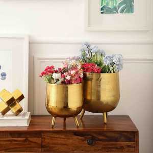 Aluminum trendy item Modern Gold Plated Flower Pot Set with Three Legs Indoor Plant Decor Minimalist Style for Desktop Use - Product Image 2