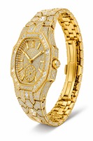 Reloj de Lujo con Diamantes y Caja Poligonal, Movimiento de Cuarzo, Correa Unisex, Banda de Oro Amarillo