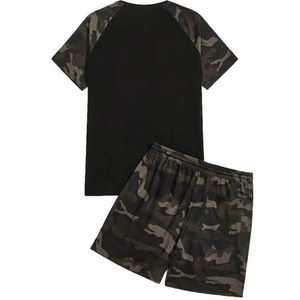 Conjunto de Pantalones Cortos de Camuflaje para Hombre, Camiseta de Cuello Redondo con Cordón Ajustable en la Cintura Elástica, Ropa Casual Ligera de Verano, Conjunto de Dos Piezas Unisex - Product Image 2