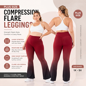 Leggings évasés imprimés taille haute pour femmes grandes tailles en polyester/spandex, pantalons de yoga, compression, séchage rapide, respirant - Product Image 1