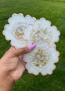 Resin Coaster Handmade Luxury <b>Epoxy</b> Resin Square Tea Coffee Coaster Set Heat Resistant Eco Friendly Premium <b>Table</b> - Product Image 3