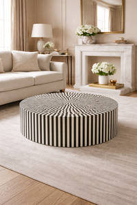 <b>Round</b> Coffee <b>Table</b> Modern Bone Inlay Resin Inlay Living Room Center <b>Table</b> Black and <b>White</b> Pattern - Product Image 4