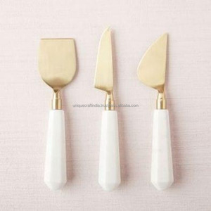 Rose Gold Stainless Steel <b>Cheese</b> Knives <b>Set</b> (2 Piece) White Marble Handle Charcuterie Spreader Tableware Wholesale Custom Party - Product Image 5