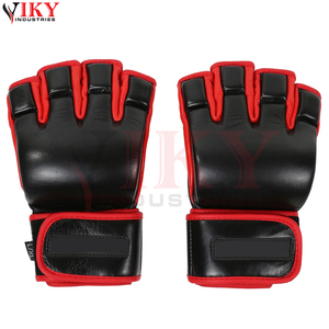 Gants d'entraînement MMA en cuir noir robuste, nouvelle arrivée, couleur contrastée noir et rouge, paume ouverte, pour grappling et sparring. - Product Image 3