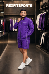 REXFIT SPORTS 2026 Ensemble survêtement léger pour homme, veste et short en nylon violet, fermeture éclair intégrale, idéal pour la gym, l'entraînement et le streetwear - Product Image 6
