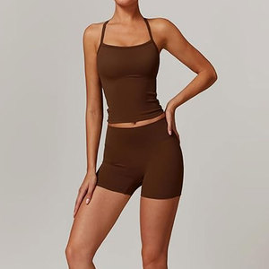 Ensemble de yoga pour femmes en gros, 1 pièce, short uni lavé, respirant, écologique, séchage rapide, pour le sport et le fitness, tenue de gym sexy à taille basse - Product Image 4