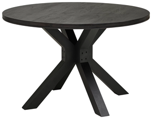 Table de salle à manger moderne en bois massif de manguier noir mat, style européen, avec plateau rond et base en X, pour la maison, la cuisine ou le restaurant - Product Image 3