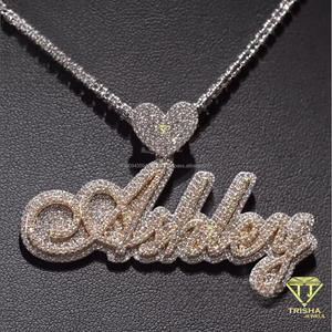 สร้อยคอจี้เพชรโมอิสซาไนต์แบบ Iced Out สำหรับผู้ชาย สร้อยคอจี้ตัวอักษรแบบกำหนดเอง เครื่องประดับฮิปฮอปสุดหรู แฟชั่นบลิงๆ สไตล์แร็ปเปอร์ เครื่องประดับสตรีทแวร์ - Product Image 1