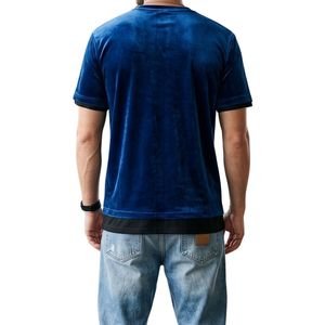 เสื้อยืดผ้ายีนส์กำมะหยี่สีน้ำเงินสุดอินเทรนด์เสื้อยืดแขนสั้นผ้ากำมะหยี่เนื้อเรียบสำหรับผู้ชายเสื้อยืดคอกลมแบบลำลองระบายอากาศได้สำหรับฤดูร้อน - Product Image 2
