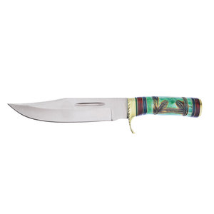 Couteau Bowie en acier inoxydable à lame fixe pour le camping en plein air, la chasse, le bushcraft, équipement utilitaire avec étui en cuir - Product Image 3