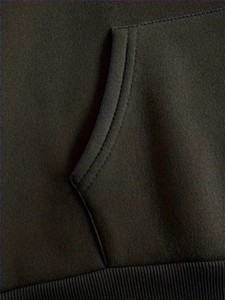 Ensemble de survêtement décontracté en polaire noir unisexe, brodé, respirant, écologique, avec sweat à capuche zippé intégral et pantalon de jogging - Product Image 4
