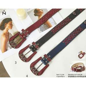 Cintura in Vera Pelle Marca Z 3.8*105Cm con Fibbia a Mezzo Teschio Diamantato, Cintura Moda Donna - Product Image 1