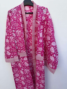 Bata Kimono Larga con Estampado Floral para Mujer, 100% Algodón, Ropa Casual para Estar en Casa, Cuello Redondo, Manga Larga, para Primavera - Product Image 5