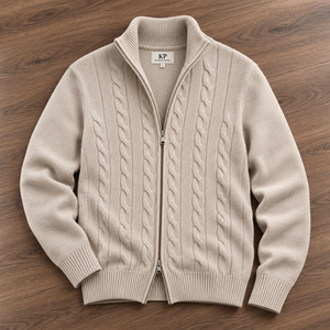 Custom <b>Mens</b> Cable Knit Sweater <b>Full</b> <b>Zip</b> <b>Cardigan</b> Knitted Cotton Sweater Old Money Style Winter Knitwear Wholesale OEM - Product Image 1