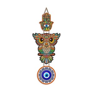 Sculpture murale hibou coloré œil porte-bonheur Art Déco en MDF pour entrée de maison, charme porte-bonheur Vastu - Product Image 5