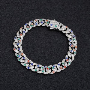 Bracelet cubain en argent 925 pour homme, serti de moissanite multicolore, style hip-hop, léger, chaîne de créateur, cadeau de luxe - Product Image 2
