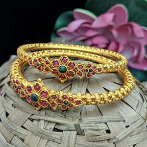 14K Gold Plated Pearl and Diamond Kada Bangles for Wedding Party Gift - Product Image 1