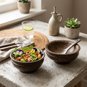 Handmade Natural <b>Coconut</b> Wood <b>Bowls</b> for Salad and Decor, Eco-Friendly Dark Grain Serving <b>Bowl</b> Set, Wholesale Bulk Supply - Product Image 3
