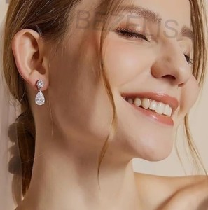Boucles d'oreilles en diamant taille poire, diamant de laboratoire de qualité supérieure couleur D, boucles d'oreilles rondes 3 carats, clarté VVS - Product Image 3