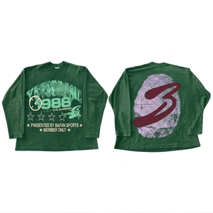 Camiseta de manga larga para mujer, 220 GSM, jersey de algodón premium, suave, lavado, verde, corte holgado, estampado personalizado con logo, cuello cómodo - Product Image 1