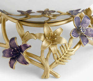 Handmade <b>Metal</b> <b>Bowl</b> With Purple Enamel Flowers Gold Base Flower Design Tableware For Gifting Dining Table And Office Display - Product Image 3
