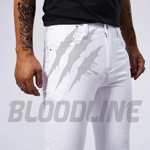 Jean en denim blanc coupe droite Bloodline, coupe slim, taille mi-haute, en coton, style décontracté d'été pour homme, imprimé numérique - Product Image 4